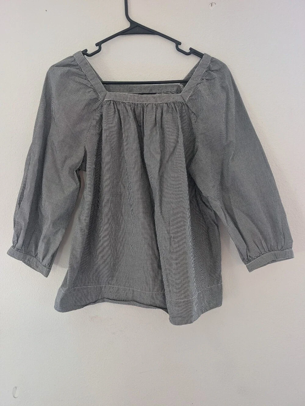 J. Crew Gray Square-Neck Puff Sleeve Blouse